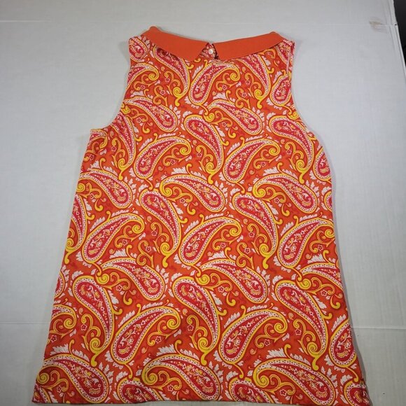 Talbots Women Red/Yellow Sleeveless Paisley Print Cotton Blend Collared Top Sz L - Picture 8 of 9